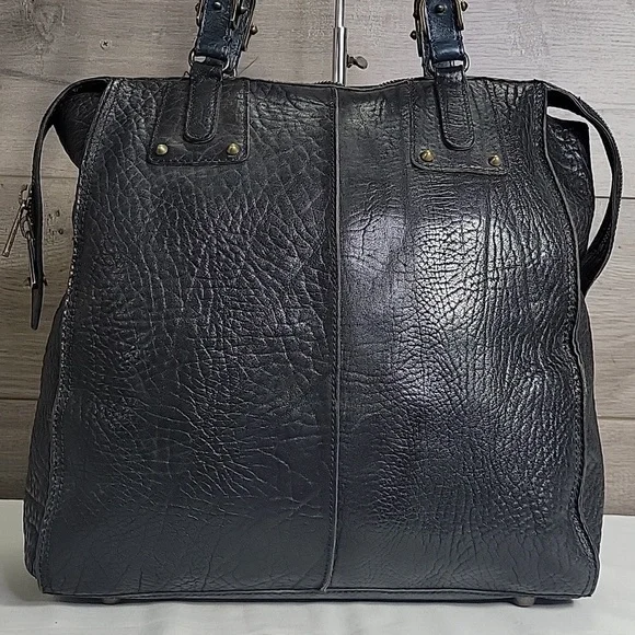 Gryson Black/Blue Pebble Leather Tote Bag